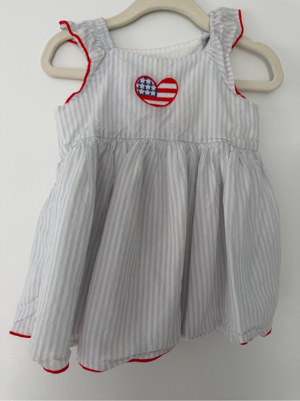 BabyGap Light Blue Striped Baby Dress with Red Trim baby girl size 6-12m